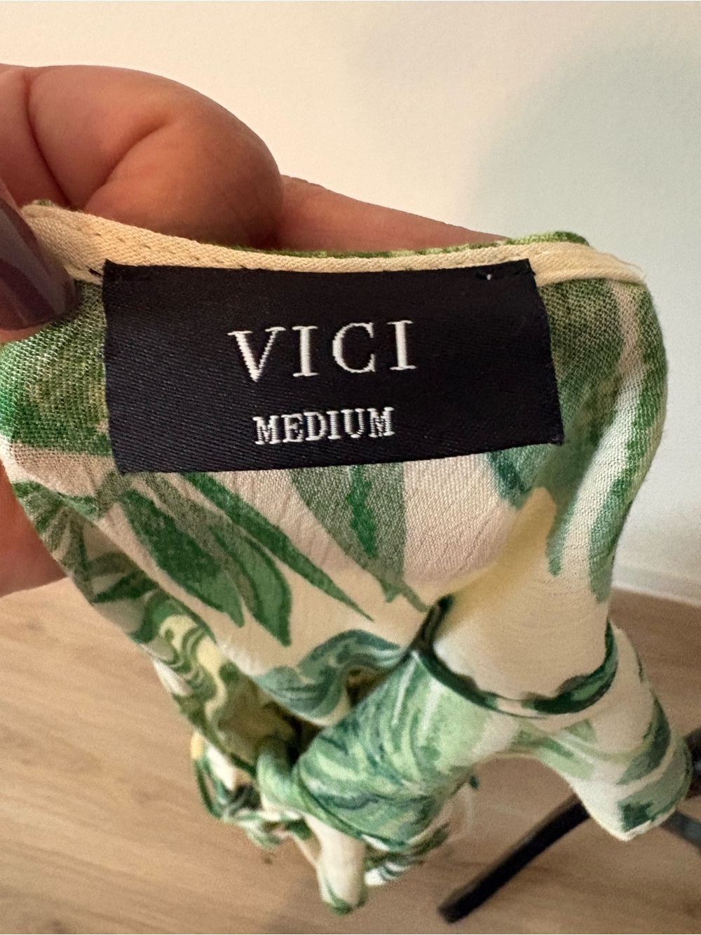 Vici Medium Green Leaf Print Romper on Cream - Picture 10 of 10